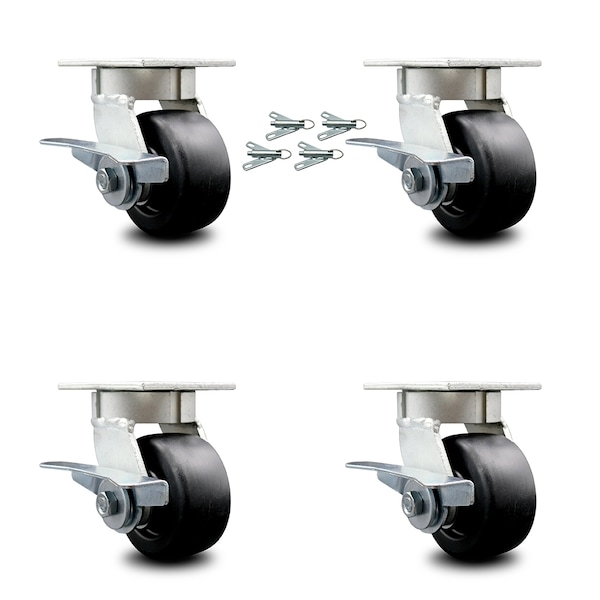 4 Inch Kingpinless Polyolefin Wheel Swivel Caster Set with Brake and Swivel Lock